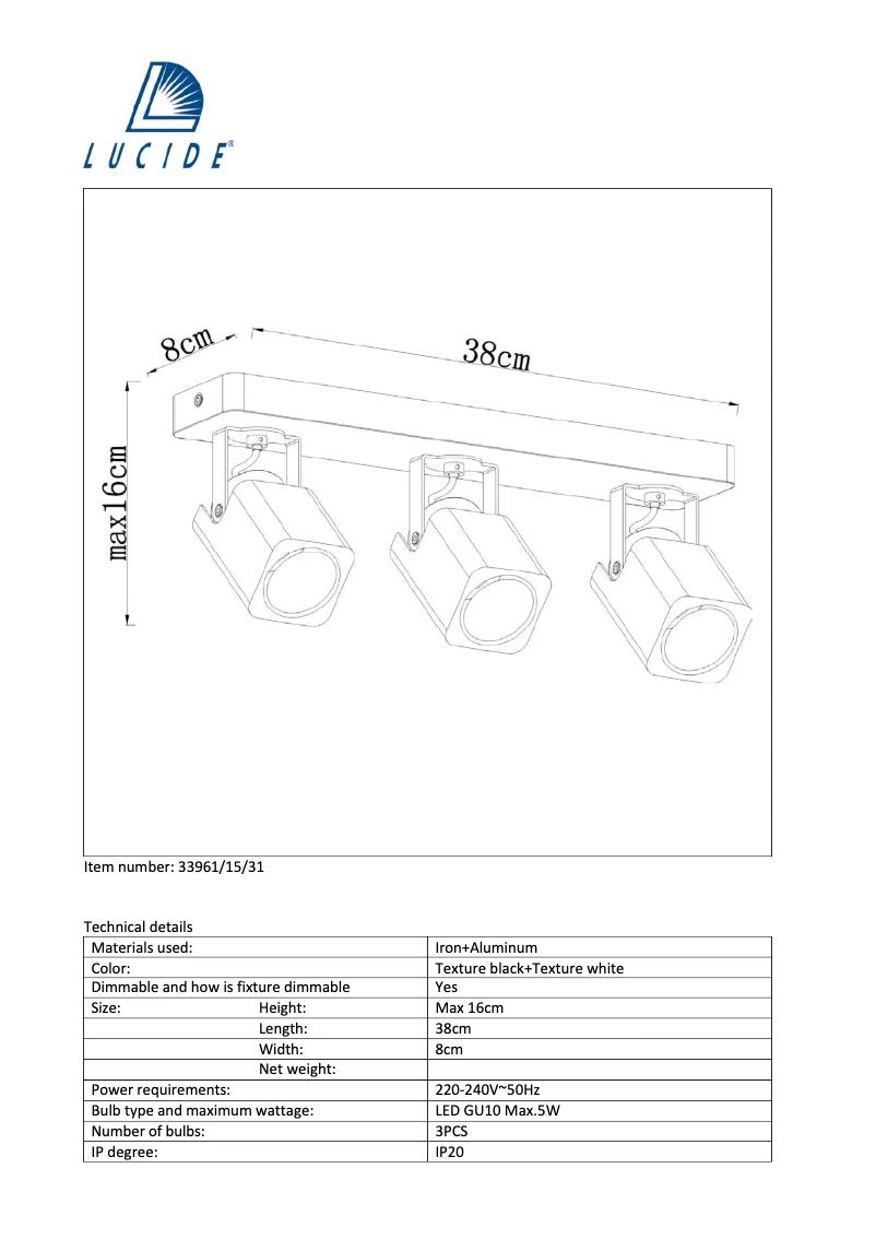 Page 1 de la notice Manuel utilisateur Lucide Roax 33961/15/31