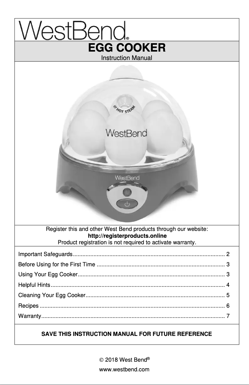 Page n°1 - Manuel utilisateur WestBend 87628