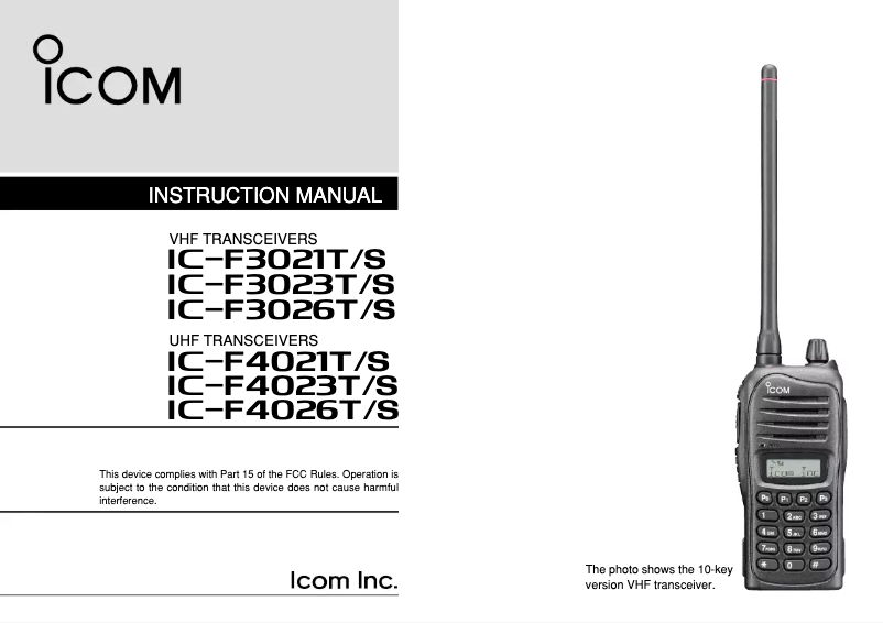 Page n°1 - Manuel utilisateur ICOM IC-F3021T