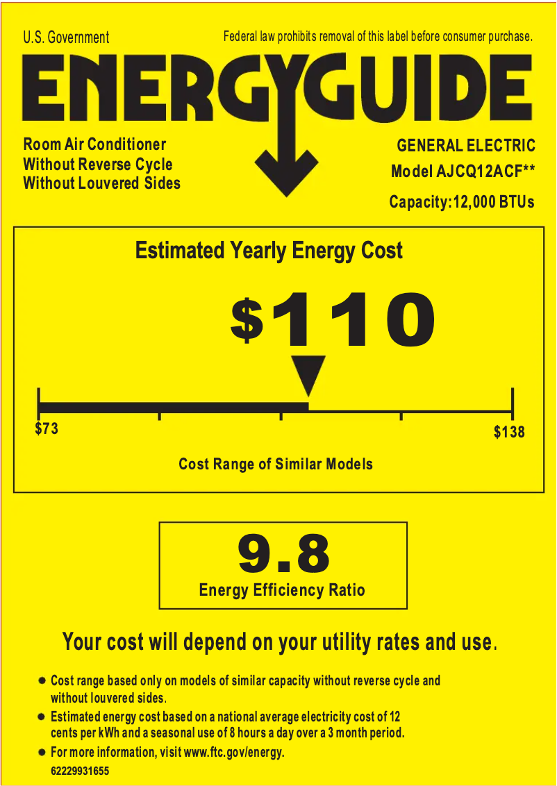 Página 1 del manual Etiqueta energética GE AJCQ12ACF