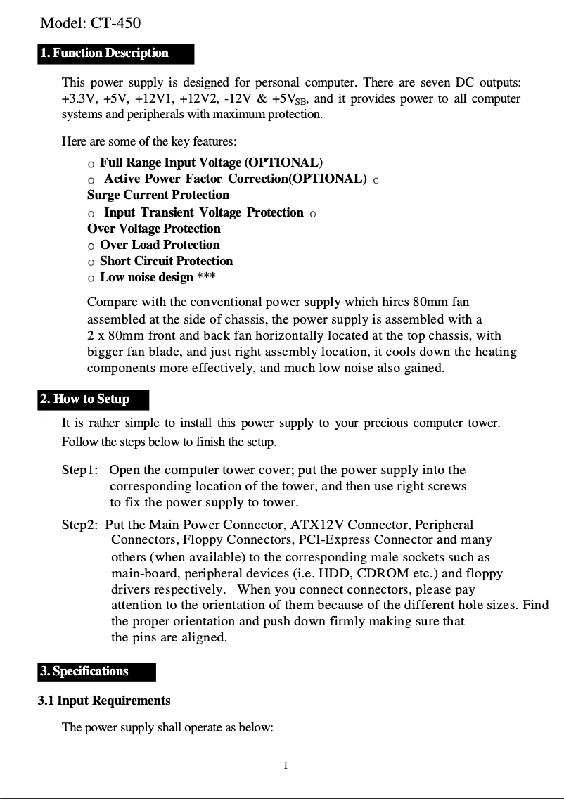 Page n°1 - Manuel utilisateur CoolMax CT-450