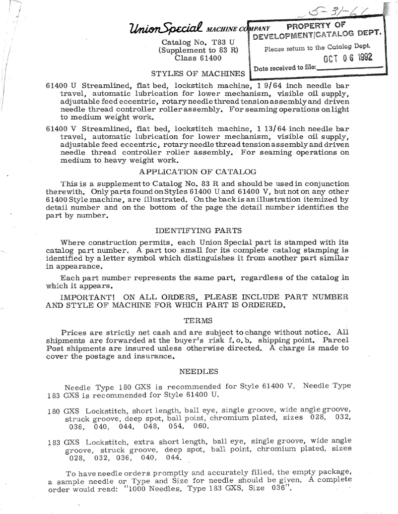 Page 1 de la notice Manuel utilisateur Union Special 61400V