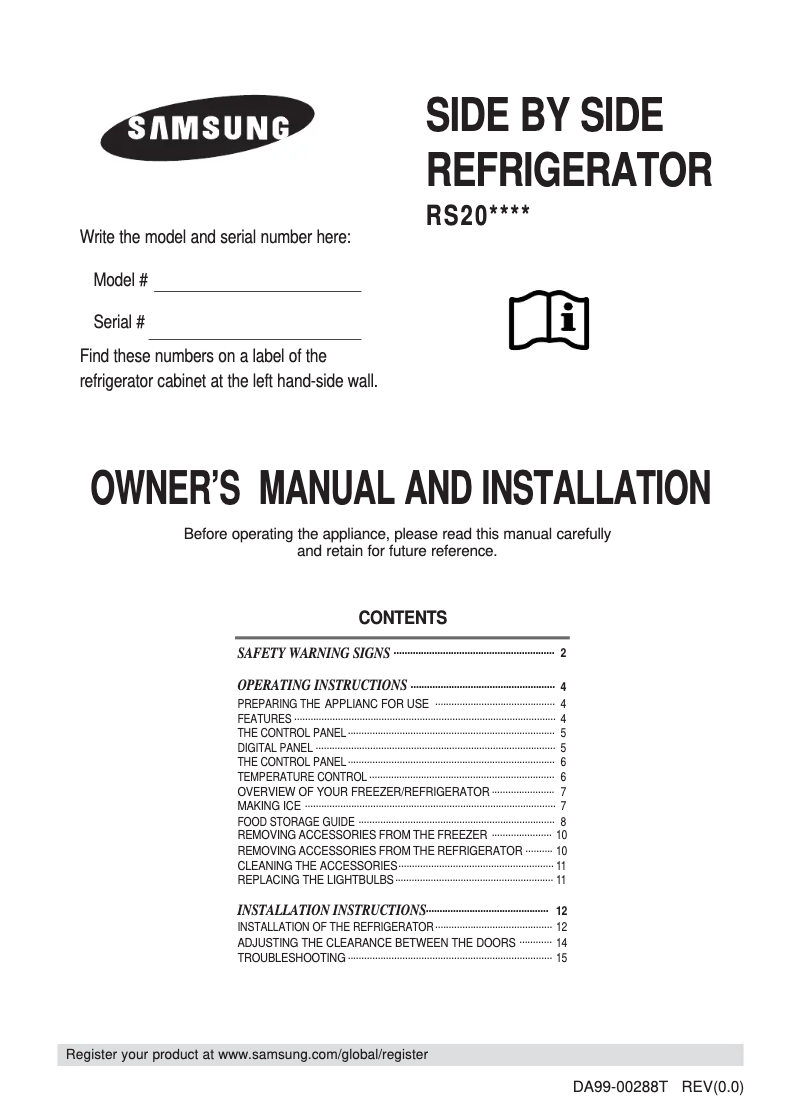 Page 1 de la notice Manuel utilisateur Samsung RS20NCSV