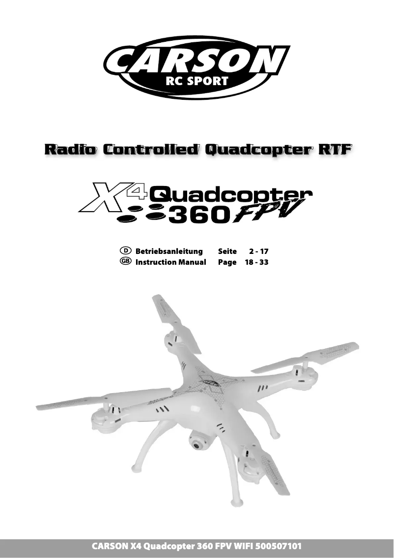 Page 1 de la notice Manuel utilisateur Carson X4 360 Quadcopter FPV