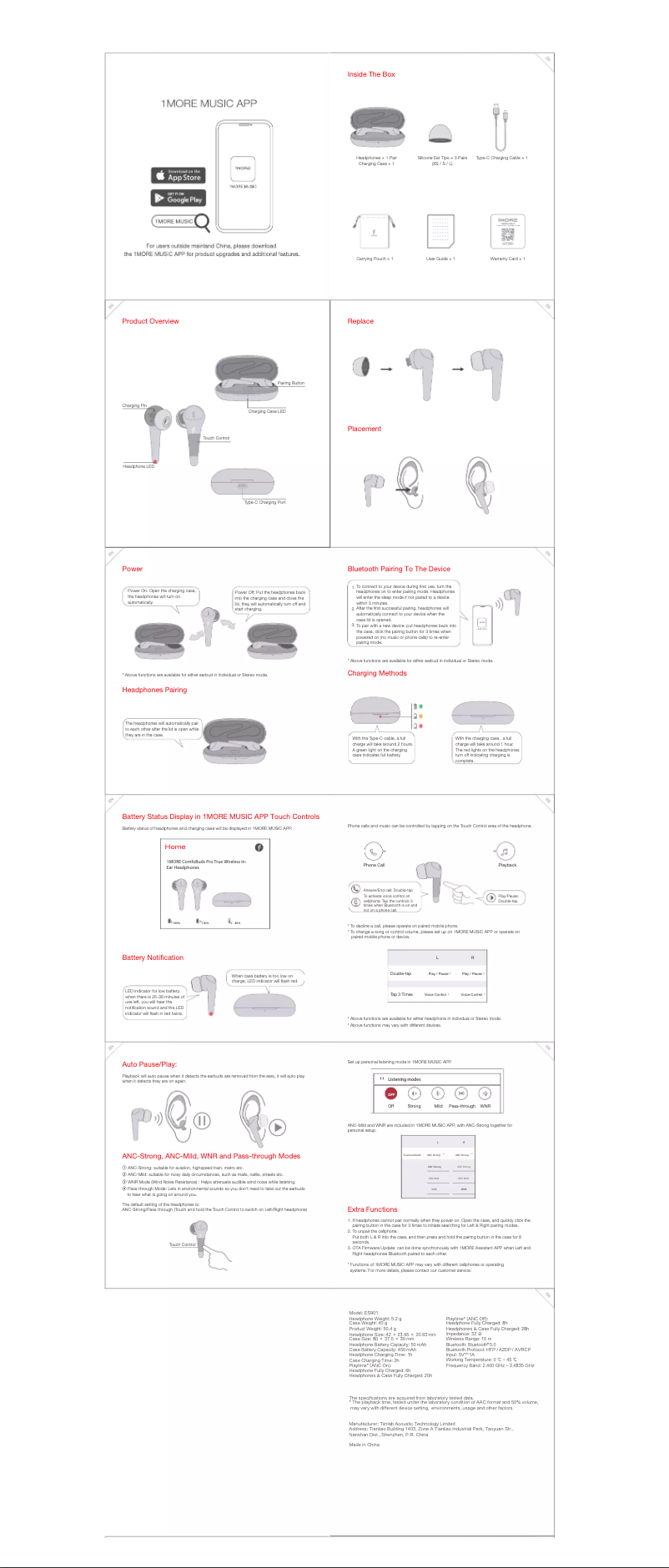 Page n°1 - Manuel utilisateur 1More ComfoBuds Pro