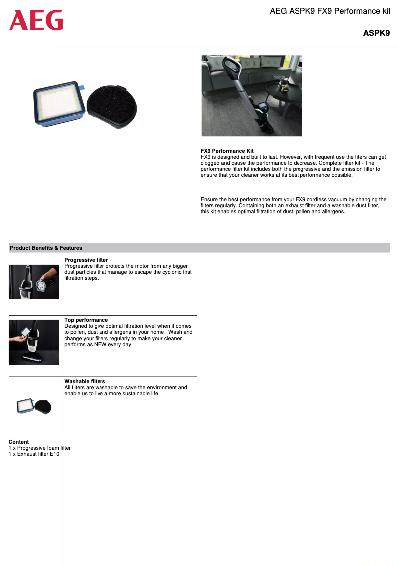 Page n°1 - Manuel utilisateur AEG ASPK9