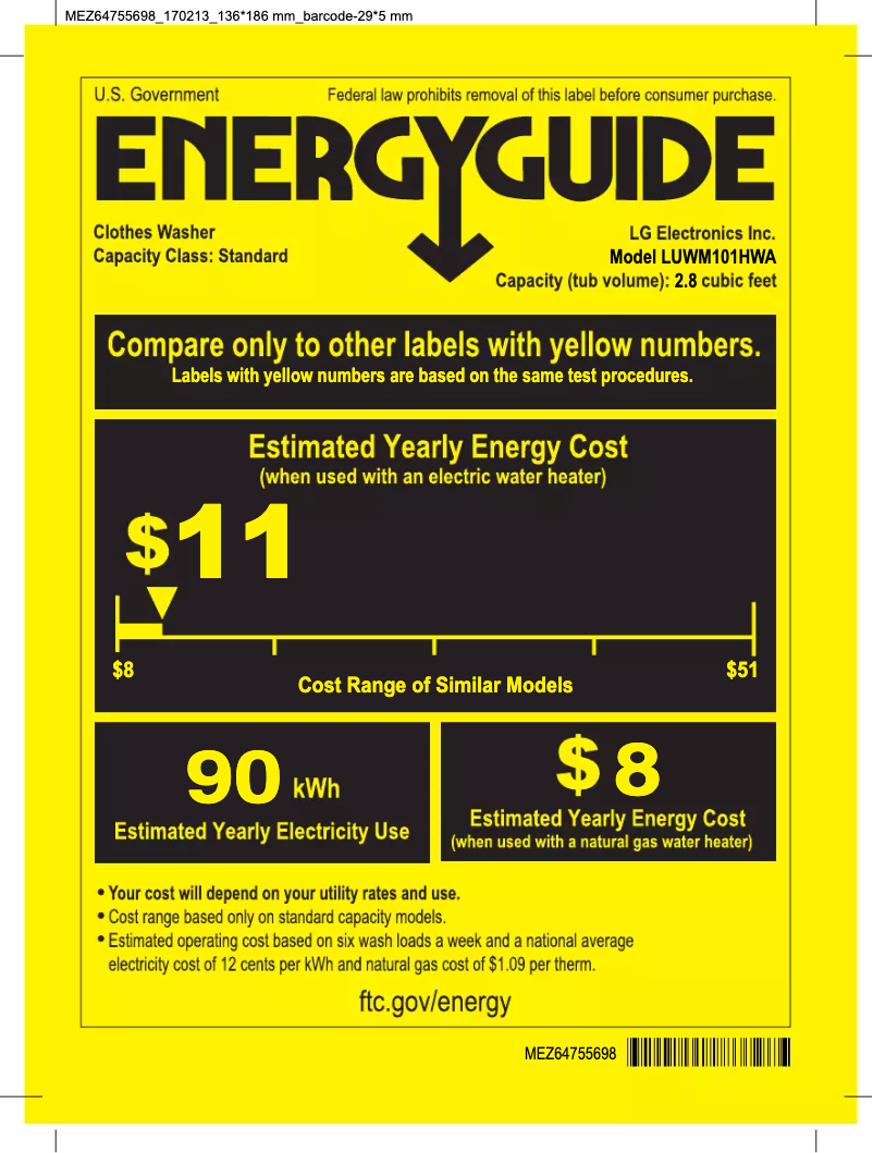 Page n°1 - Label énergétique LG Signature LUWM101HWA