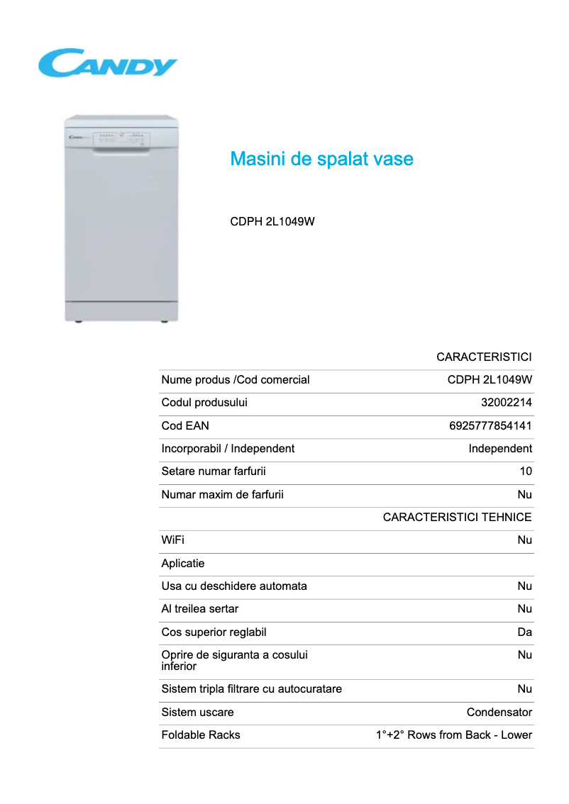 Image de la première page du manuel de l'appareil CDPH 2L1049W