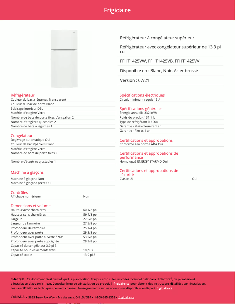 Image de la première page du manuel de l'appareil FFHT1425VV