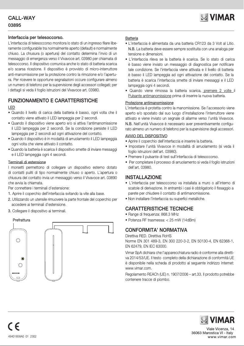 Page 1 de la notice Manuel utilisateur Vimar 03895