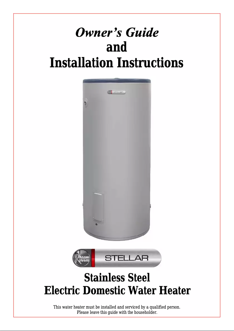 Page 1 de la notice Manuel utilisateur Rheem 4A1250