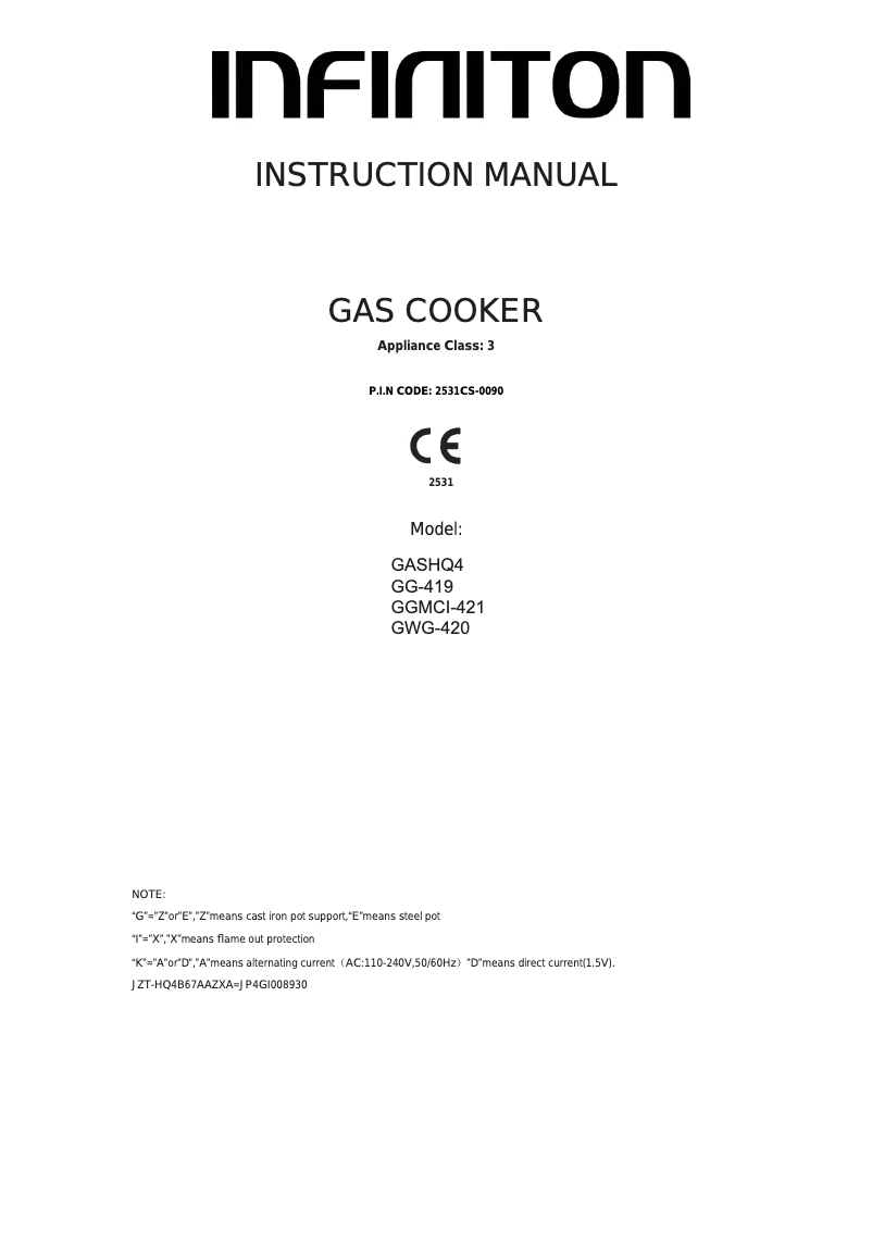 Image de la première page du manuel de l'appareil GASHQ4