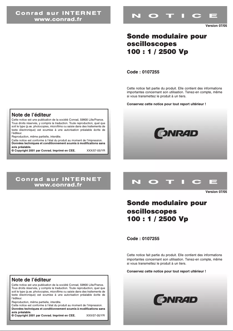 Page n°1 - Manuel utilisateur Testec TT-HV 250
