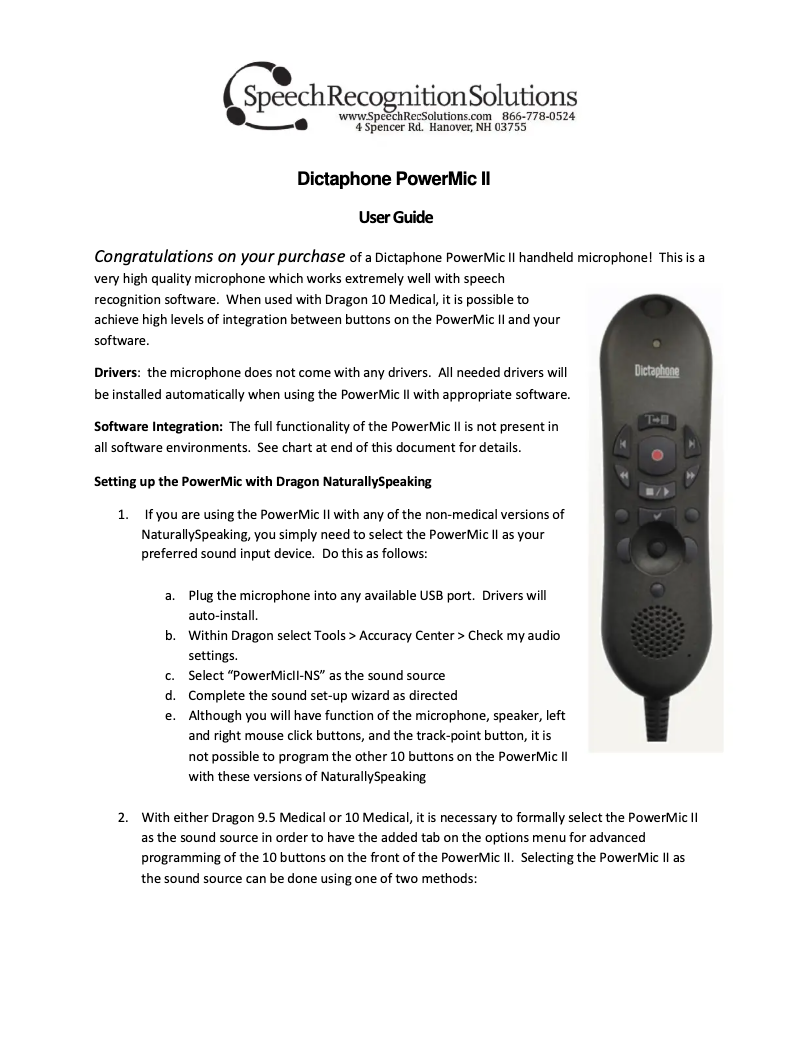 Page 1 de la notice Manuel utilisateur Nuance PowerMic II