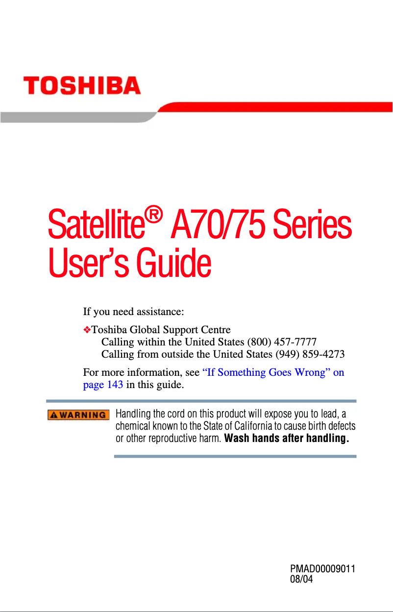 Image de la première page du manuel de l'appareil Satellite A75