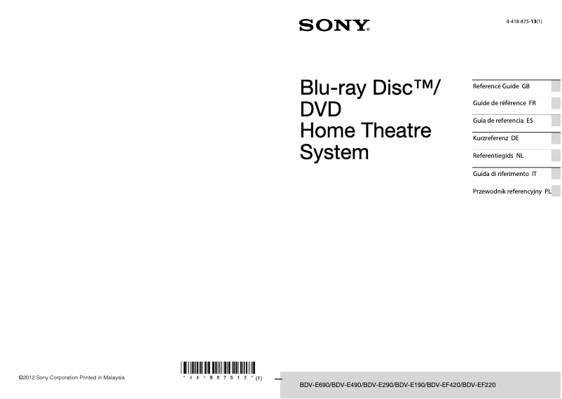 Page n°1 - Manuel utilisateur Sony BDV-E190