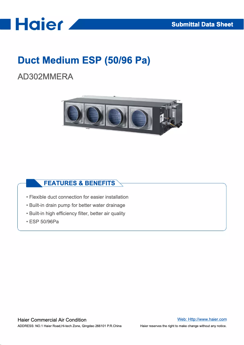 Page 1 de la notice Manuel utilisateur Haier AC302MEERA