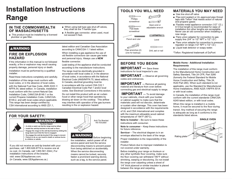 Page 1 de la notice Guide d'installation GE RGBS300DMBB