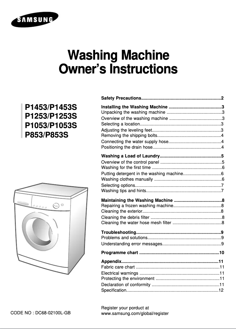 Page 1 de la notice Manuel utilisateur Samsung P1253S