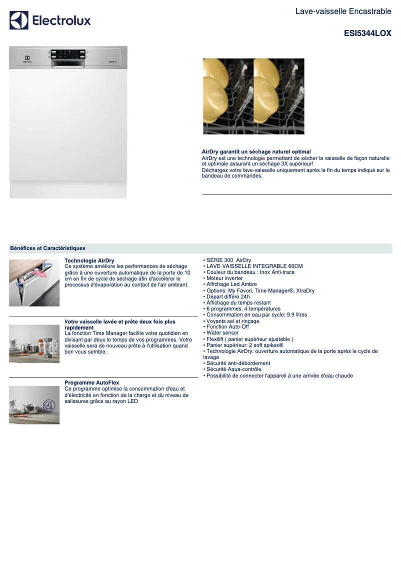 Page 1 de la notice Fiche technique Electrolux ESI5344LOX