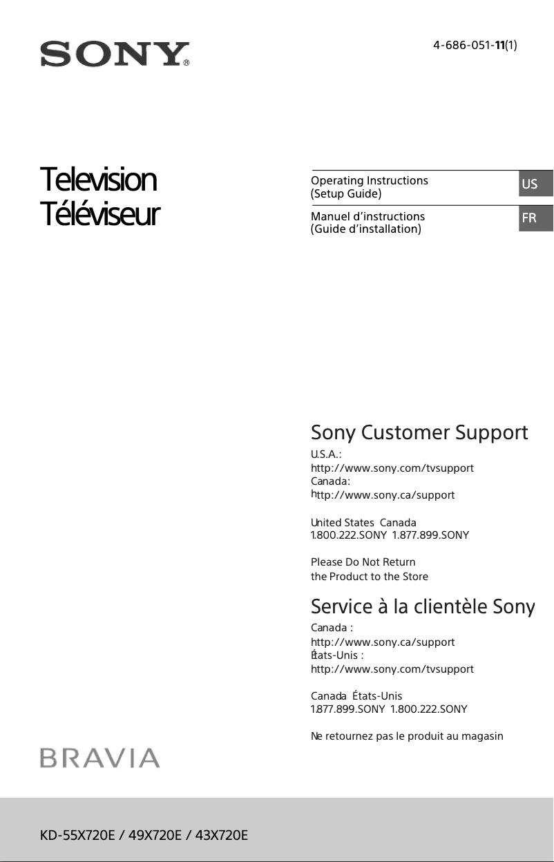 Page 1 de la notice Manuel utilisateur Sony Bravai KD-55X720E