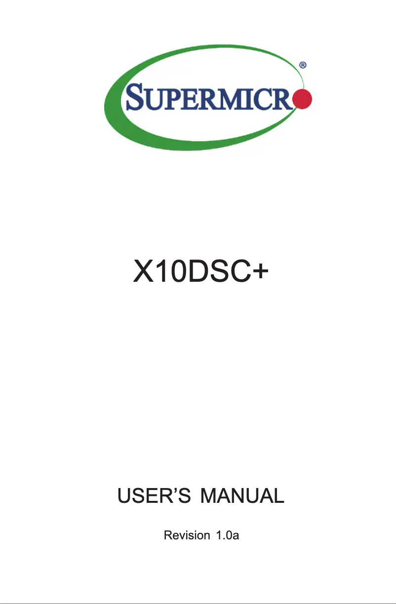 Page 1 de la notice Manuel utilisateur Supermicro X10DSC+