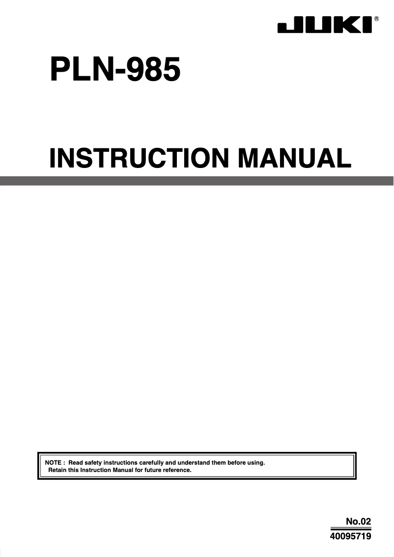 Page n°1 - Manuel utilisateur Juki PLH-981