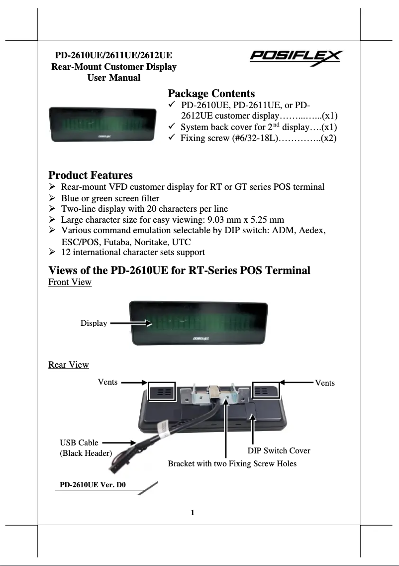 Página 1 del manual Manual de usuario Posiflex PD-2610UE