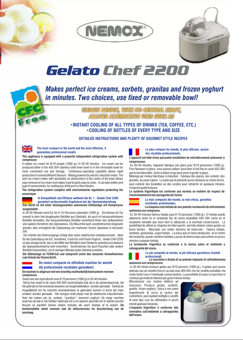 Page 1 de la notice Manuel utilisateur Nemox Gelato Chef 2200