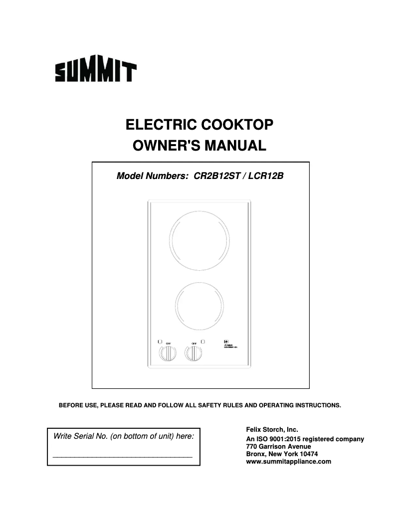 Image de la première page du manuel de l'appareil CR2B12ST