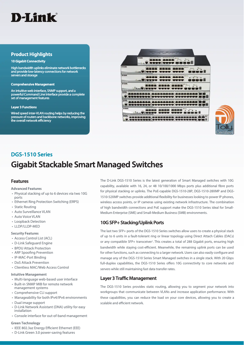 Page n°1 - Fiche technique D-Link DGS-1510