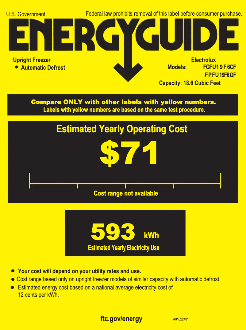Page 1 de la notice Label énergétique Frigidaire FGFU19F6QF
