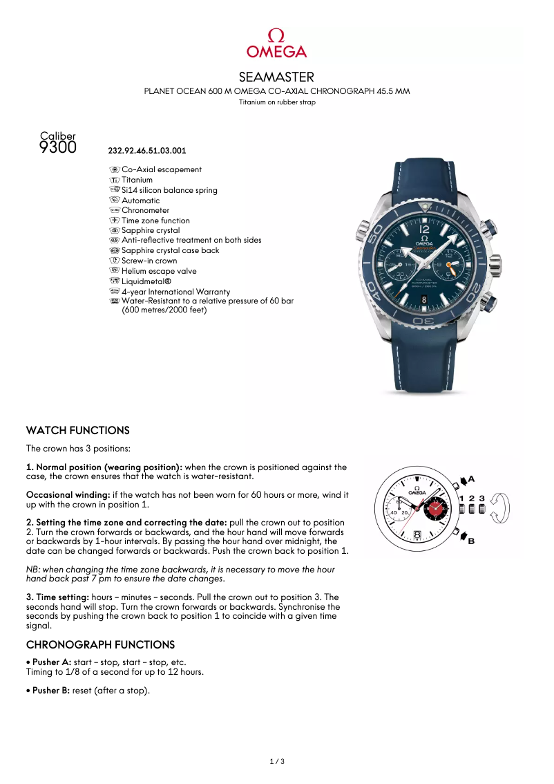 Image de la première page du manuel de l'appareil Seamaster Planet Ocean