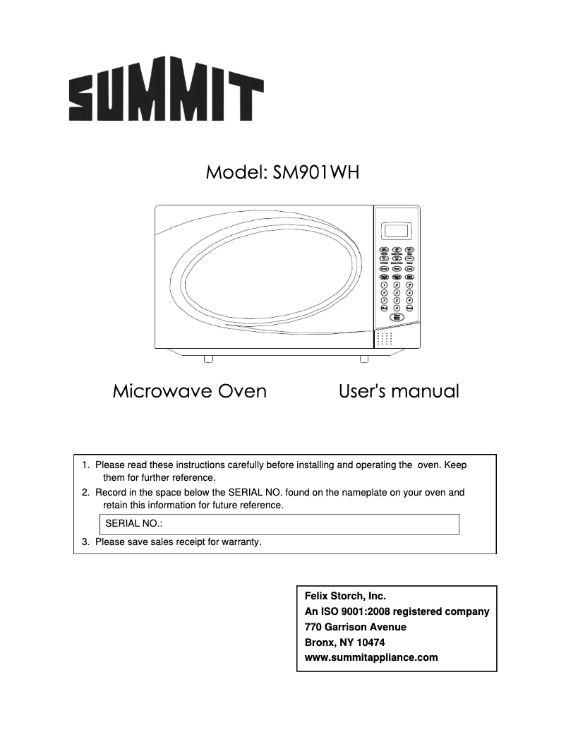 Page 1 de la notice Manuel d'utilisation et d'entretien Summit SM901WH