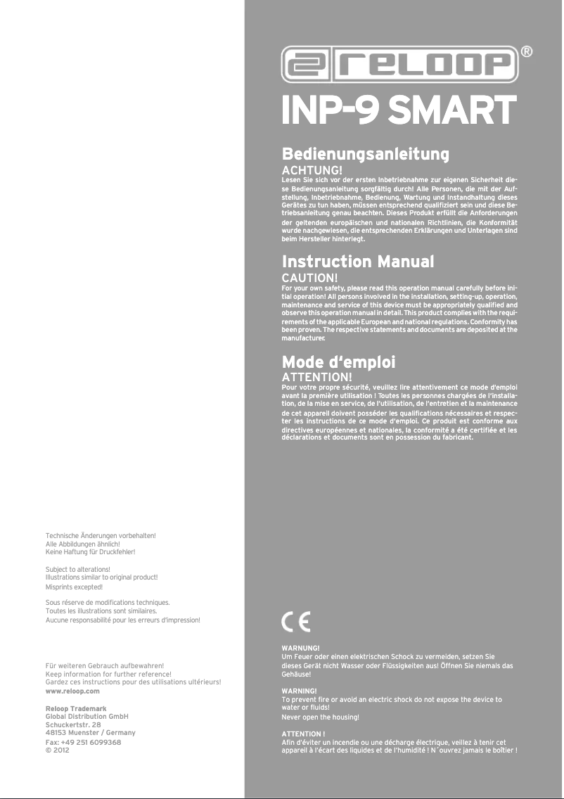 Page n°1 - Manuel utilisateur Reloop INP-9 Smart