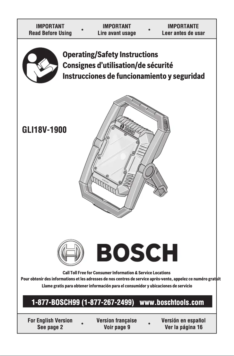 Page 1 de la notice Manuel utilisateur Bosch GLI18V-1900N