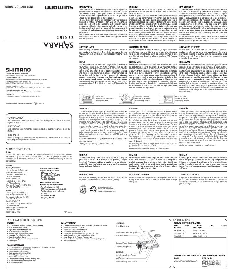 Page n°1 - Manuel utilisateur Shimano Sahara 2500FB