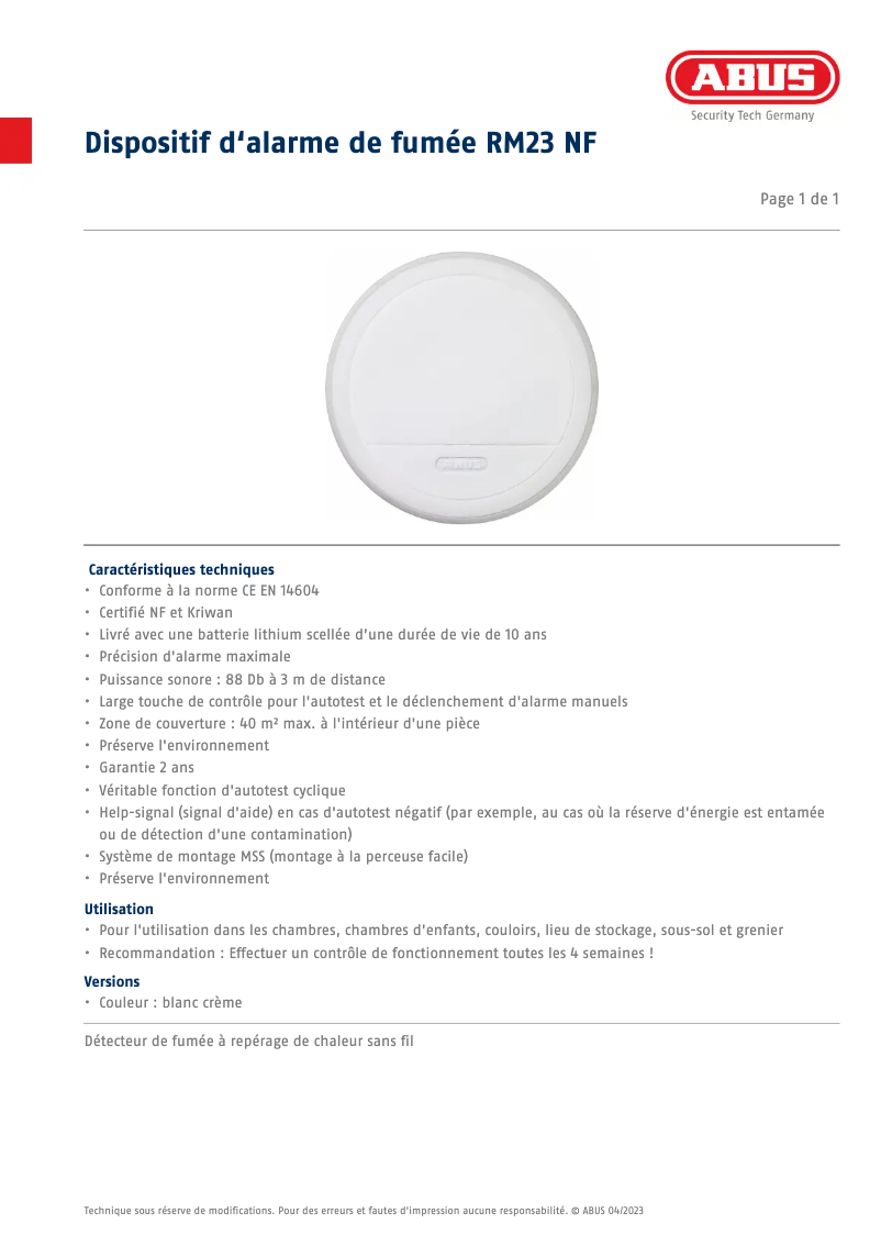 Image de la première page du manuel de l'appareil RM23 NF