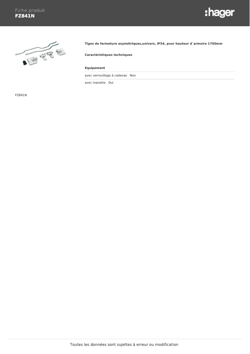 Page 1 de la notice Manuel utilisateur Hager FZ841N