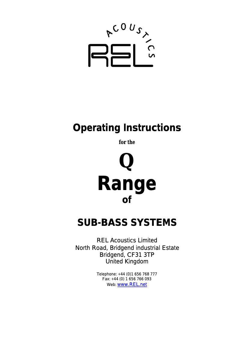 Page 1 de la notice Manuel utilisateur REL Acoustics Quake