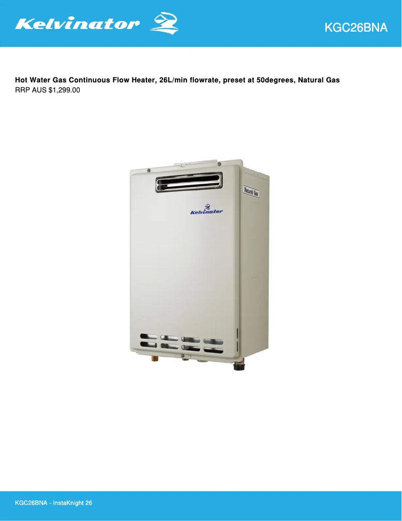 Page 1 de la notice Fiche technique Kelvinator KGC26BNA