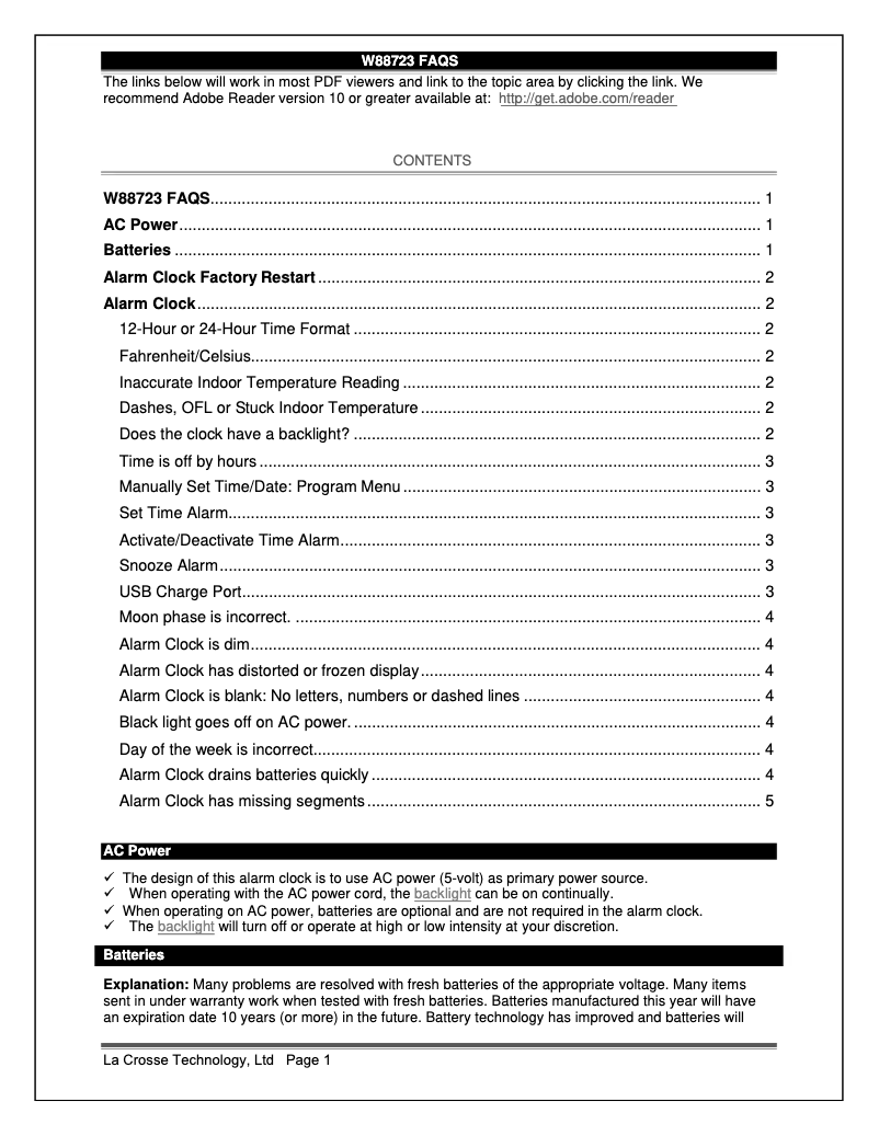 Page n°1 - FAQ La Crosse Technology W88723