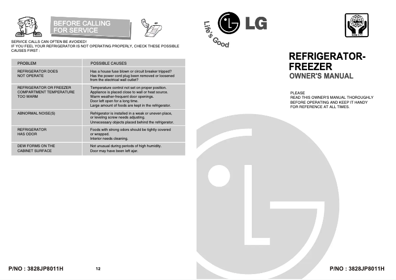 Page 1 de la notice Manuel utilisateur LG GR-U262RLC