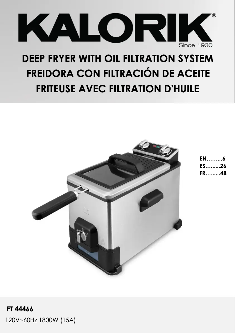 Page 1 de la notice Manuel utilisateur Kalorik FT 44466