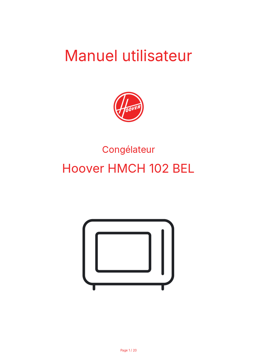 Page n°1 - Manuel utilisateur Hoover HMCH 102 BEL
