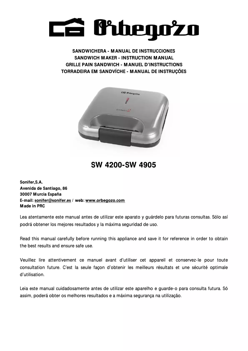 Page n°1 - Manuel utilisateur Orbegozo SW 4905
