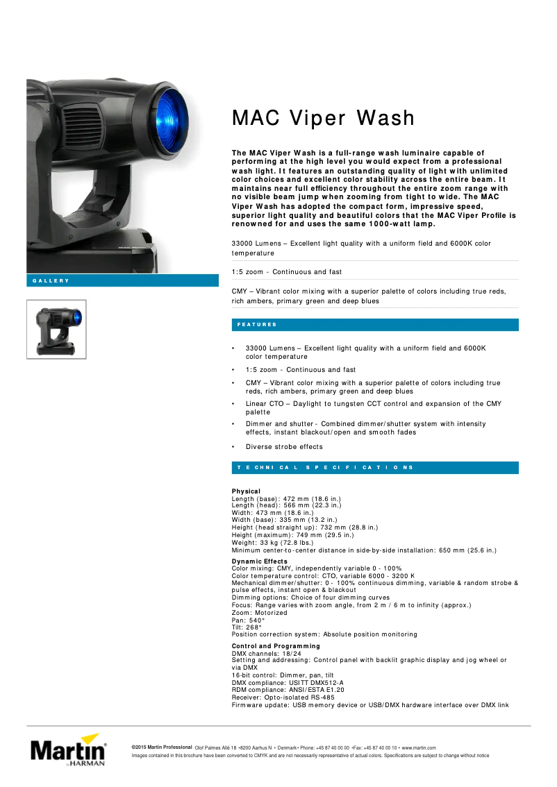 Page 1 de la notice Fiche technique Martin MAC Viper Wash