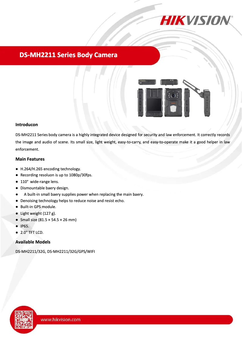 Page 1 de la notice Manuel utilisateur Hikvision DS-MH2211(B)