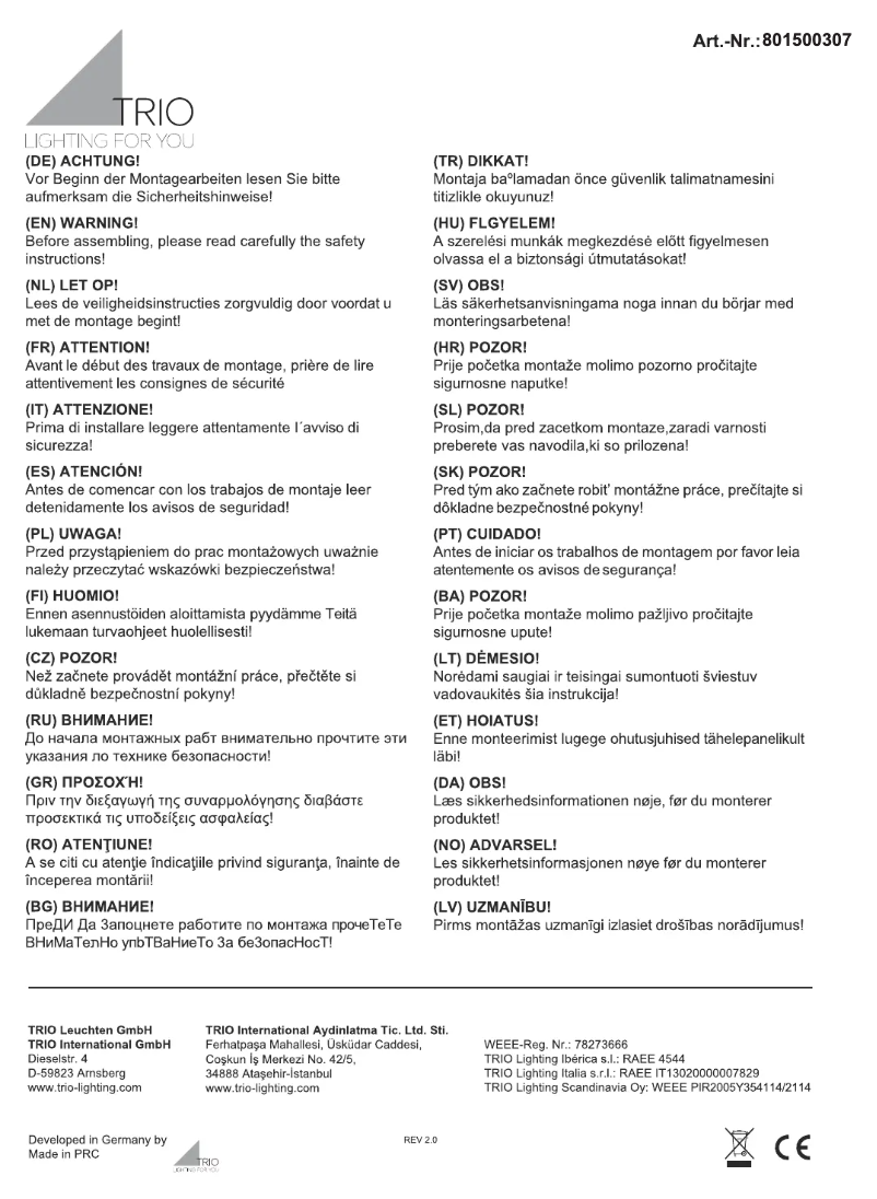 Page 1 de la notice Manuel utilisateur Trio Lighting Ginelli 801500307