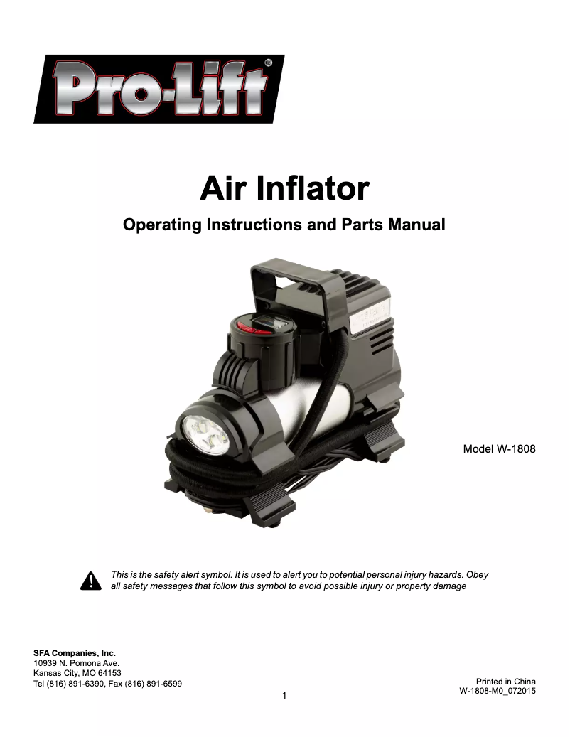 Page 1 de la notice Manuel utilisateur Pro-Lift W-1808